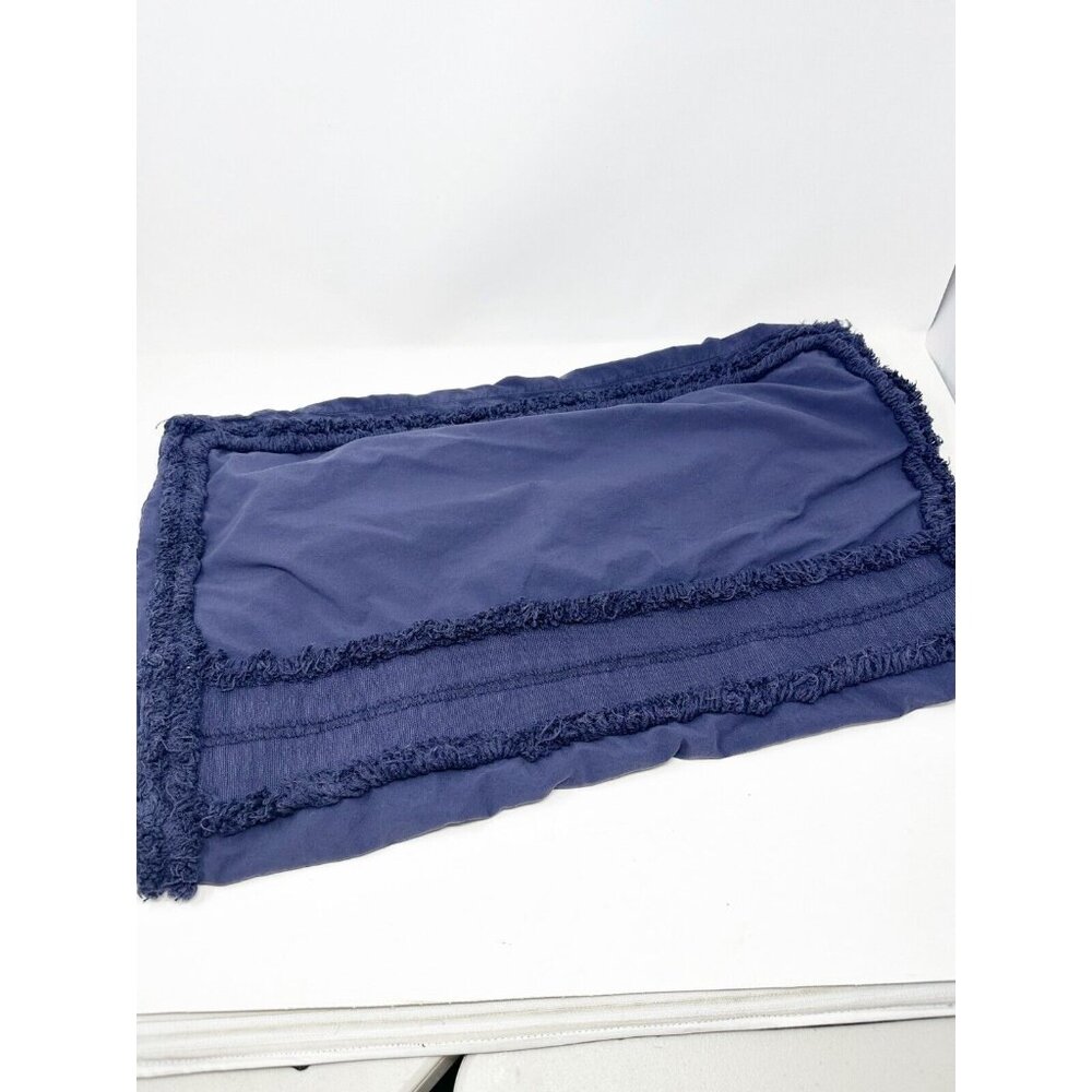 Anthropologie Fringe Euro Pillow Sham Cover Cotton Made In Portugal Navy Bedding